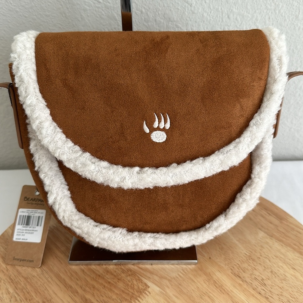 Bearpaw Shearling Trim Crossbody Saddle Bag - Picture 2 of 11